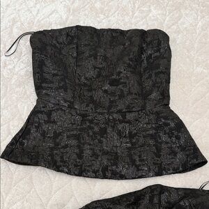H&M Black Strapless Textured Peplum Top